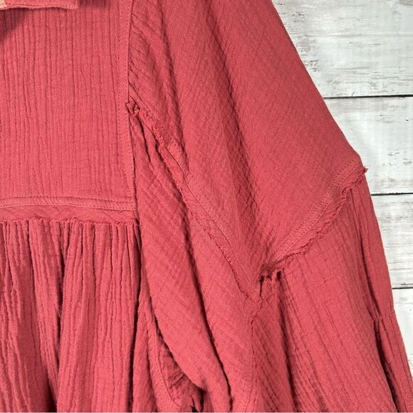 The Impeccable Pig Crinkle Cotton Babydoll Rust Bohemian Oversized Top M - Picture 6 of 12